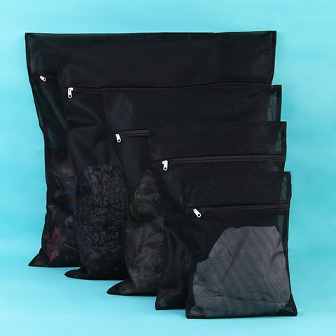 New 1PC Clothes Washing Machine Laundry Bag With Zipper Nylon Mesh Net Bra Washing Bag 5 Sizes Black Wash Bags