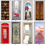 PVC Mural Paper Print Art 3D Bookshelf Tower Sea Door Stickers Home Decor Picture Self Adhesive Waterproof Wallpaper For Bedroom