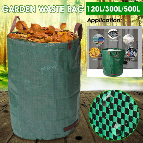 120L/300L/500L Large Capacity Heavy Duty Garden Waste Bag Durable Reusable Waterproof PP Yard Leaf Weeds Grass Container Storage