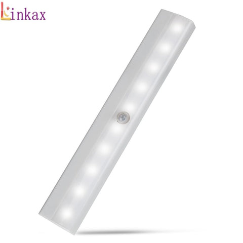 Linkax 10 LED Motion PIR Sensor Light Automatic Light Sensing Night Light Battery Powered Wardrobe Wall Lamp