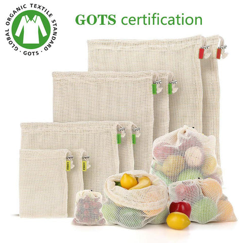 vegetable fruit bag,storage bag Reusable Produce Bags,Eco-Friendly,100% Organic Cotton Mesh Bags , Bio-degradable Kitchen