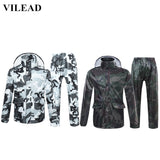 VILEAD Camouflage Adult Raincoat Waterproof Outdoor Rain Pants Cycling Motorcycle Rain Coat Transparent Hat Poncho Rainwear Set