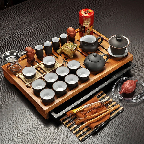 Jingdezhen Purple Clay Kung Fu Tea Set Drinkware Tea Cup,Tureen Infuser,Chinese Tea Ceremony with Gaiwan,Chahai Tea Table
